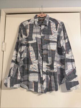 Robert Graham Men's Abstract Button-Down Shirt - White, Black & Blue Accents
